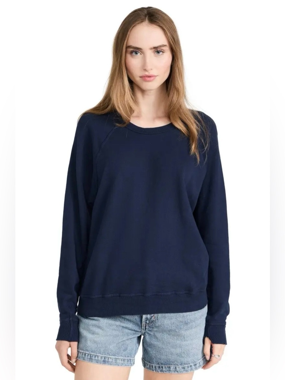 The Great College The Sweatshirt Crewneck Raglan Cotton Pullover Sz 0 Navy Blue